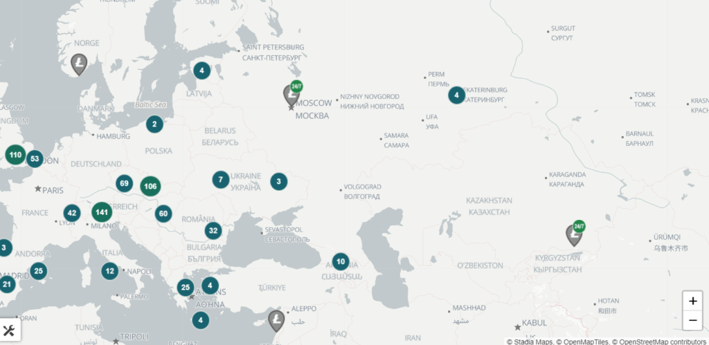 Карта криптобанкоматов с поддержкой Litecoin