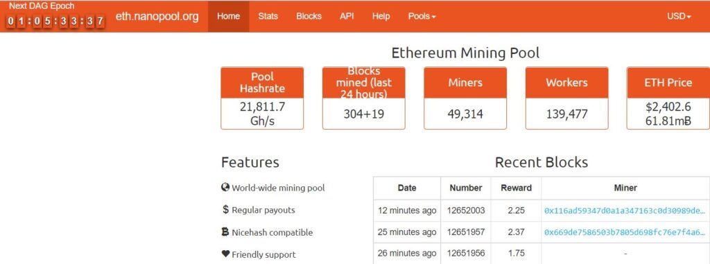 Скрин платформы NanoPool