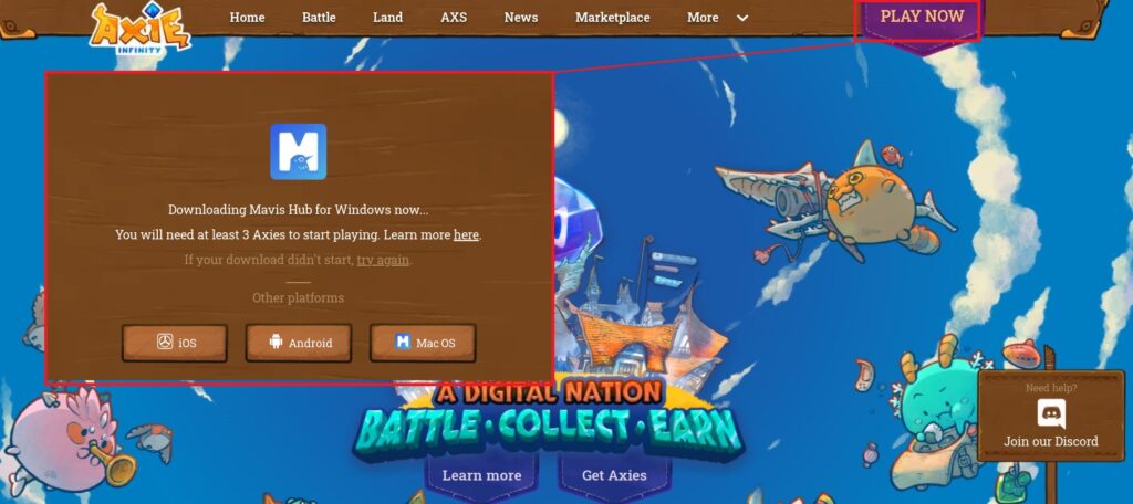 Скрин с платформы Axie Infinity