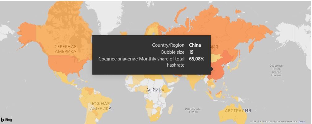 Китай на карте хешрейта биткоина
