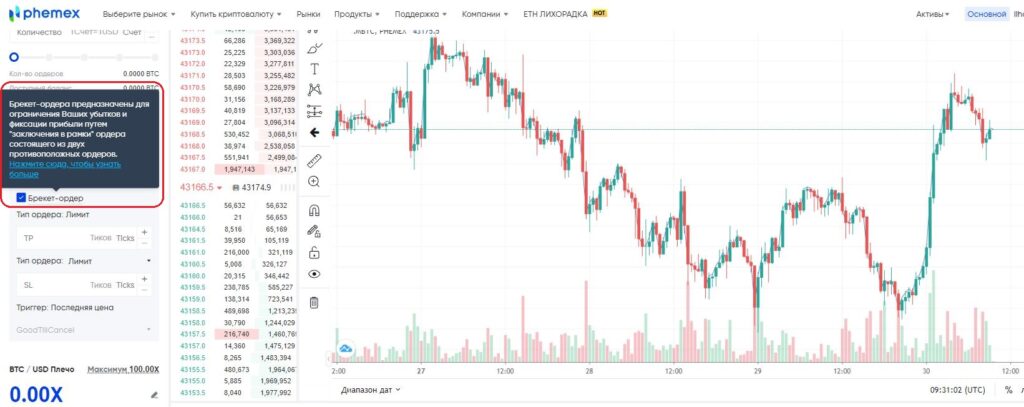 Интерфейс криптобиржи Phemex