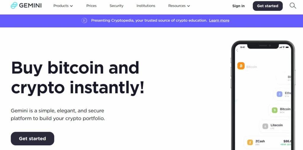 Скрин криптобирж Gemini
