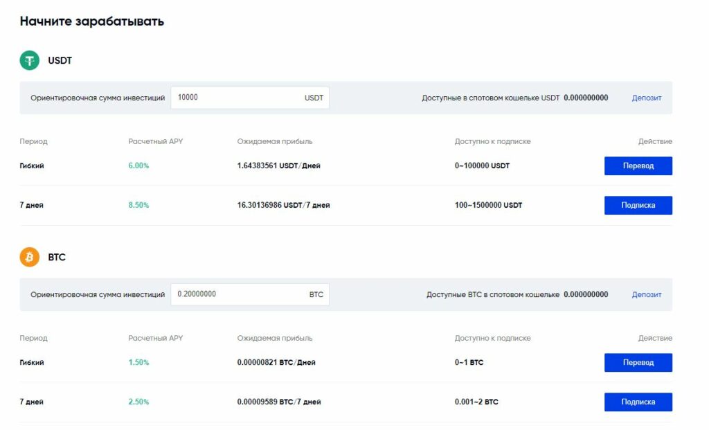 Раздел криптозаработок Phemex