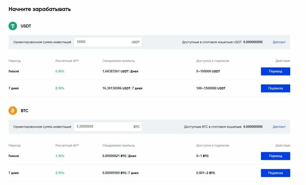 Раздел криптозаработок Phemex