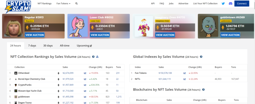 Скрин платформы CryptoSlam