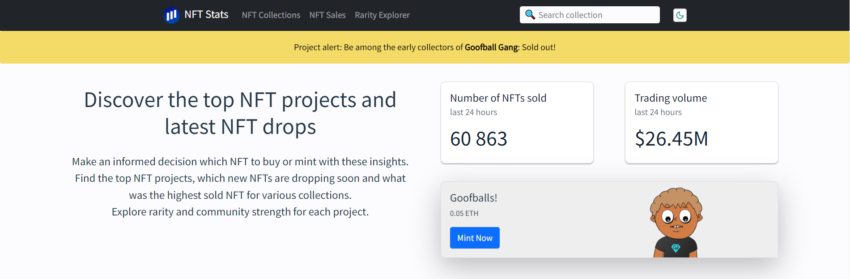 Скрин платформы NFT Stats