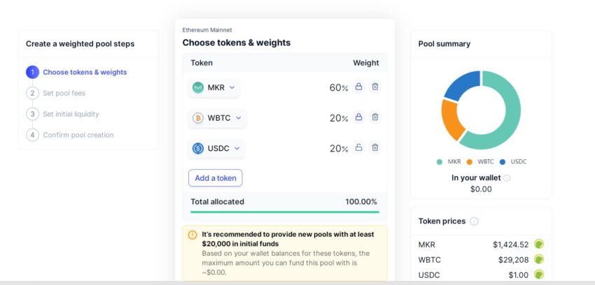 Как создать пул в Balancer