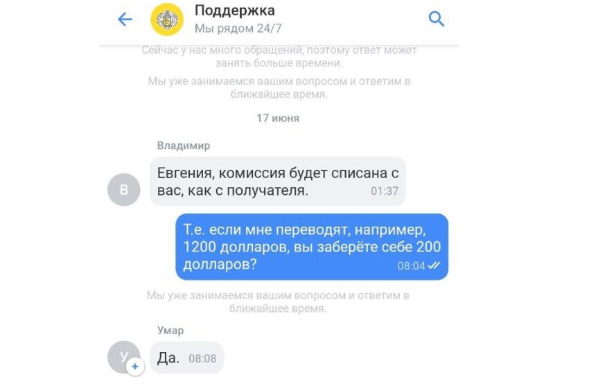 Переписка с консультантом «Тинькофф»