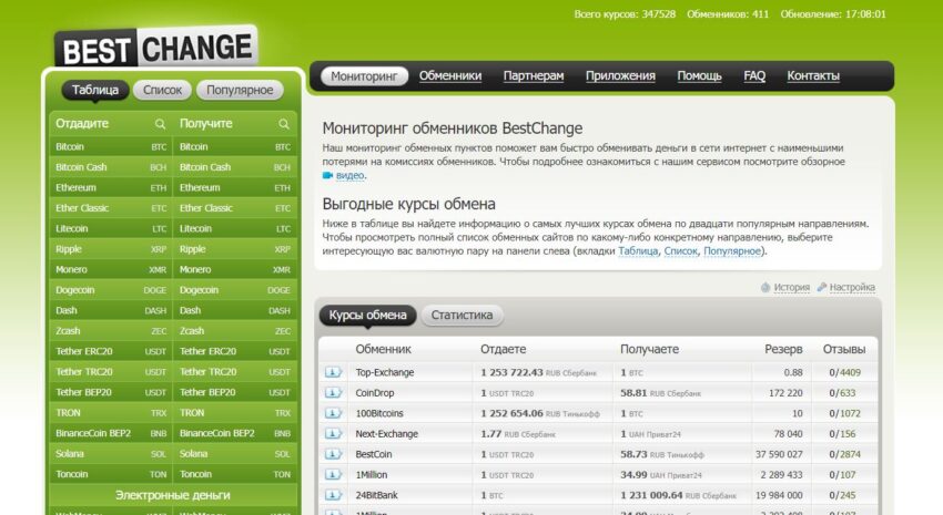 Скрин платформы BestChange