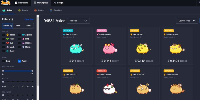 Маркетплейс Axie Infinity