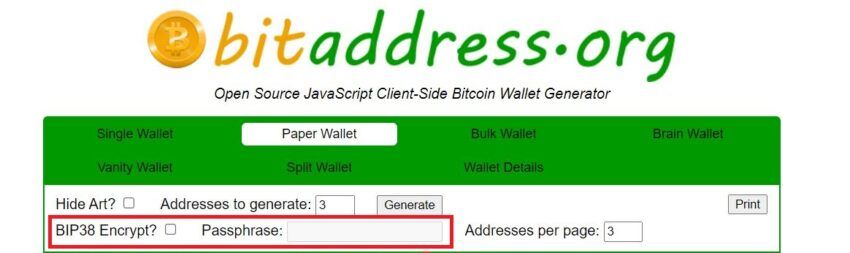 Скрин платформы Bitaddress.org