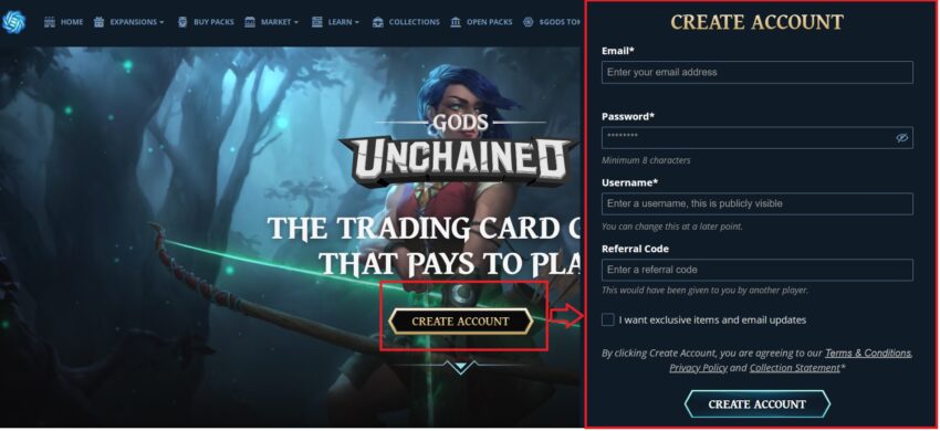 Как зарегистрироваться в Gods Unchained