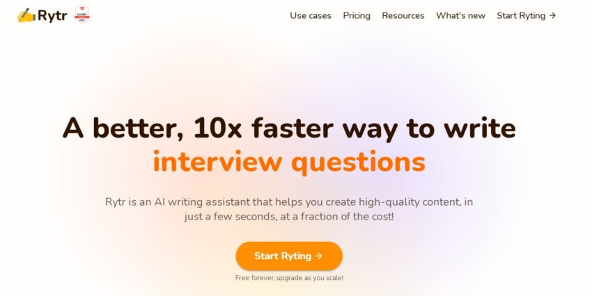 Скрин платформы Rytr