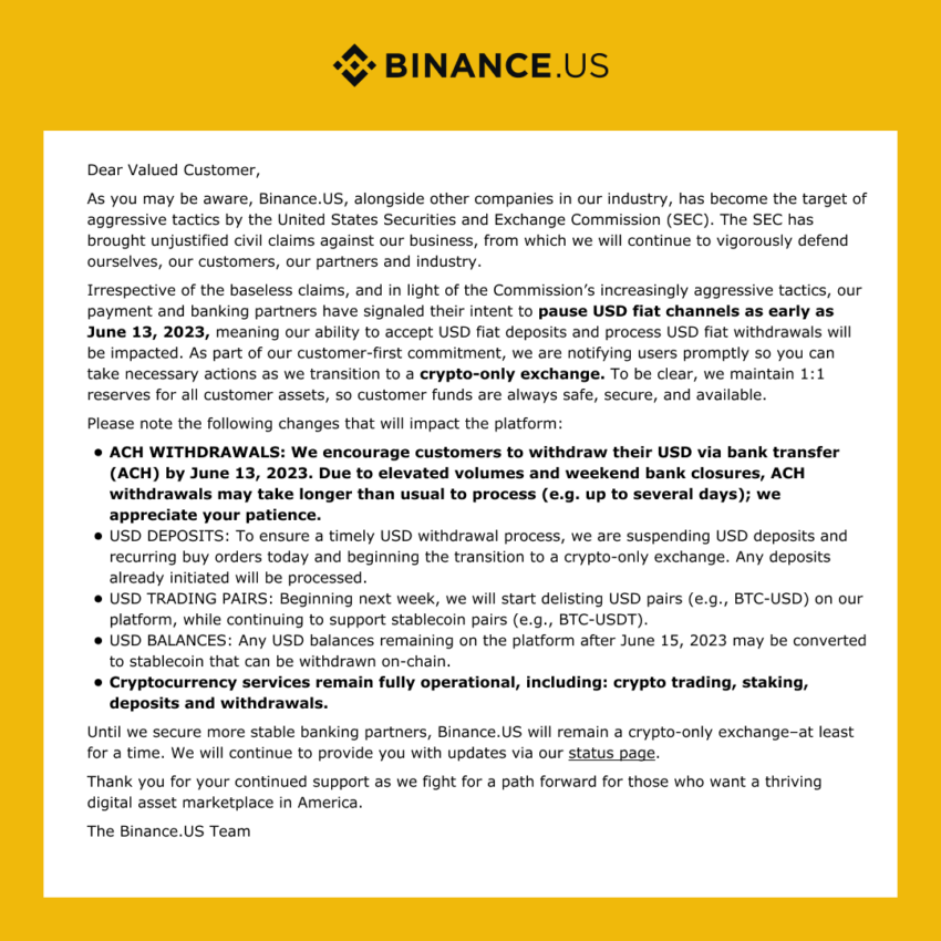 Обраещение Binance.US