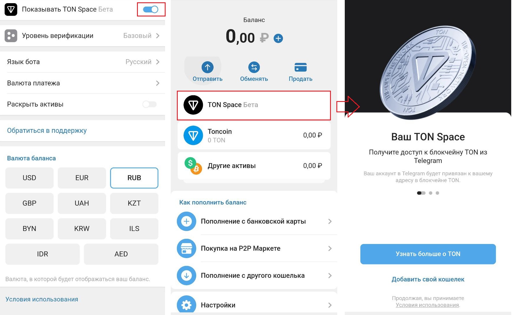 Ton Space в криптокошельке Телеграм