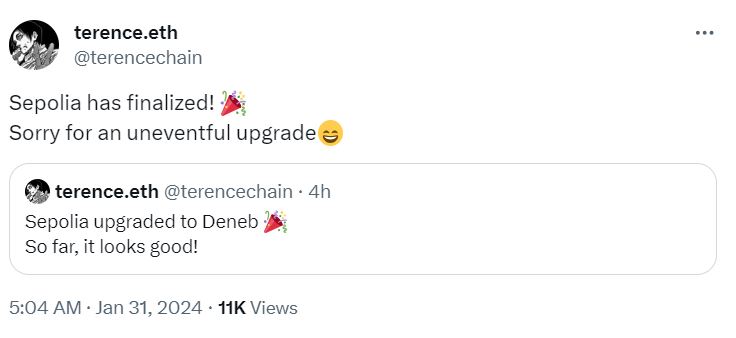 Сообщение разработчика Ethereum