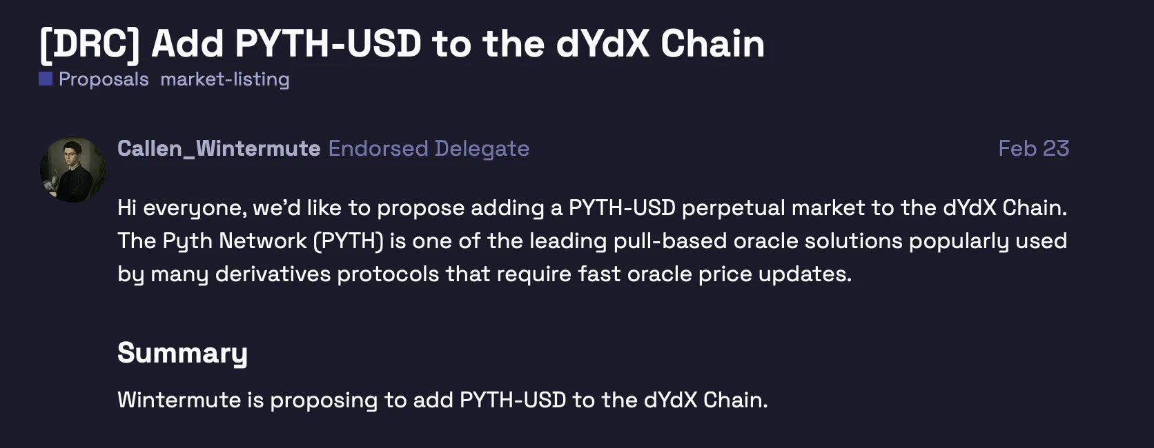 Предложение новых рынков dYdX