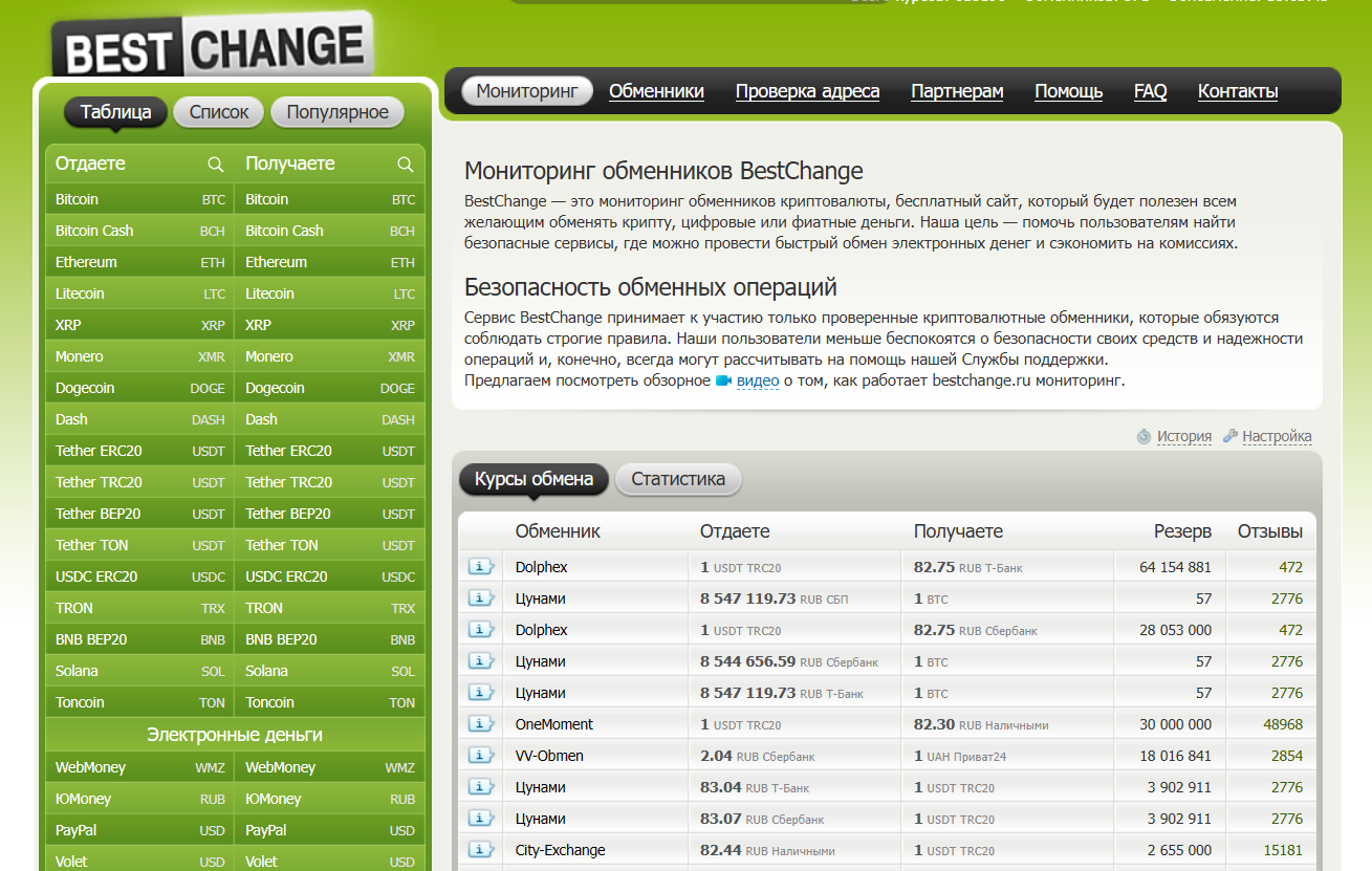 Как купить криптовалюту — агрегатор обменников BestChange